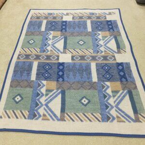 Biederlack Blanket Blue Beige Green 55" x 76" Geometric Acrylic Polyester